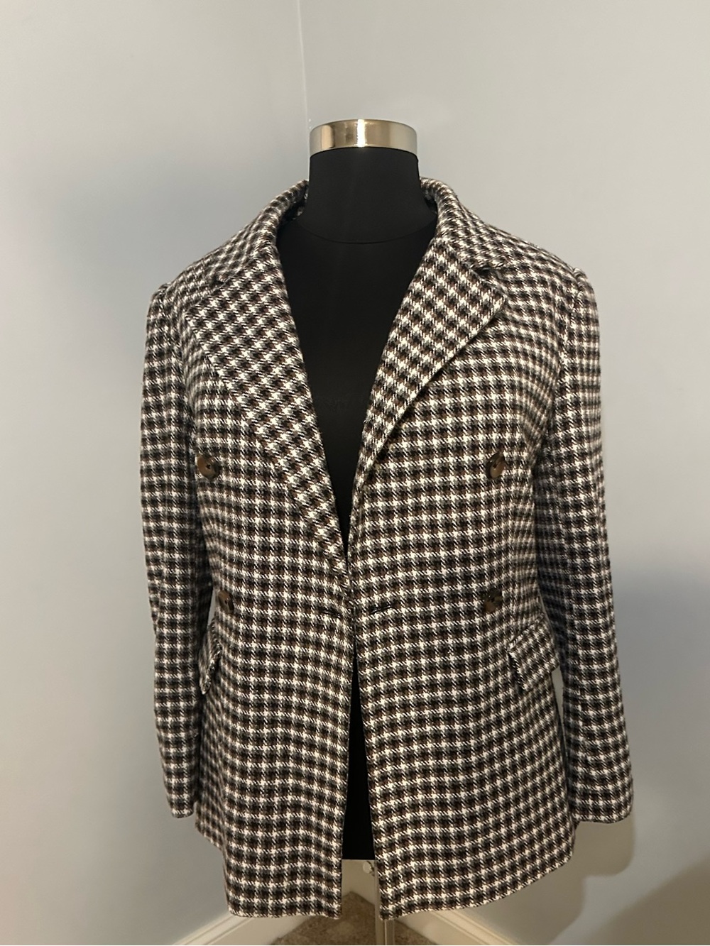 Just Fab Double-Breasted Houndstooth Wool Blend Women's Blazer 16